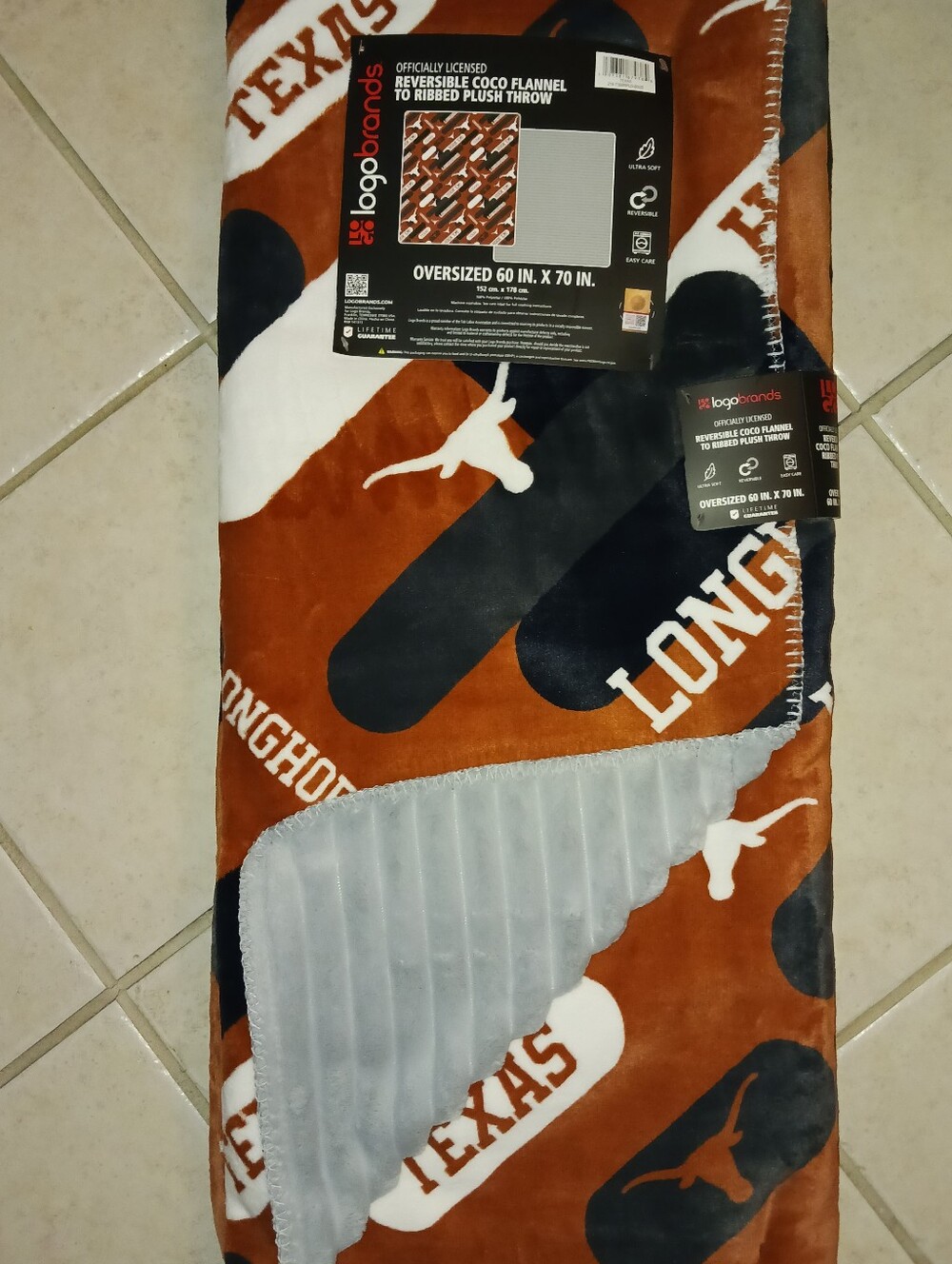 Texas Longhorns Reversible Plush Throw - Burnt Orange/Gray